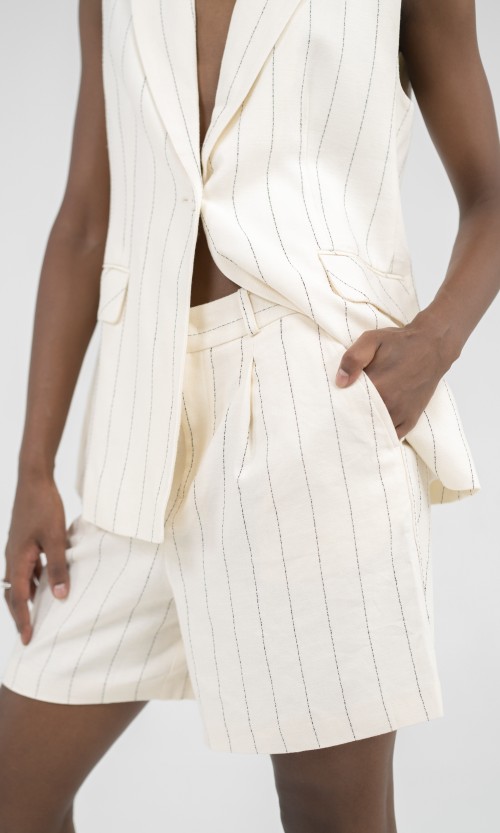 SIXDO Beige Stripe Linen Waistcoat